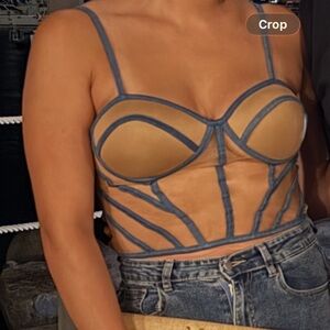 JLUXLABEL Denim Illusion Mesh Bustier